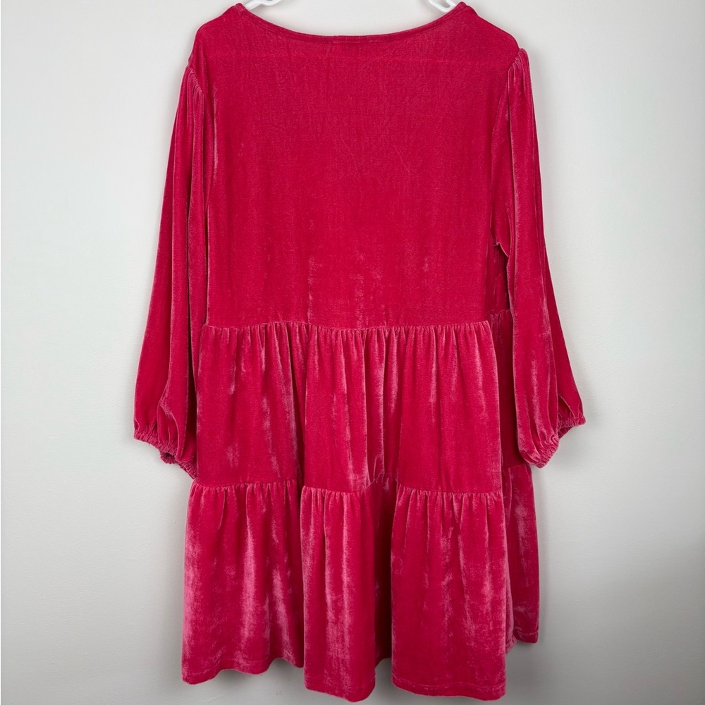 Umgee Bright Pink V-Neck Velvet Baby Doll Dress size Medium coquette kidcore - Picture 6 of 7